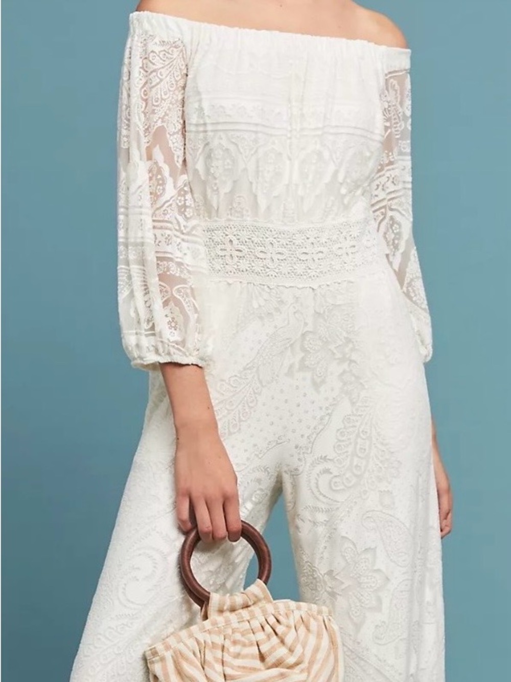 Farm Rio Elliott Lace Off the Shoulder Jumpsuit